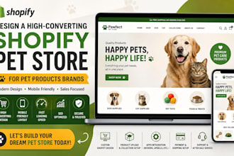 design a premium shopify pet store with winning products setup