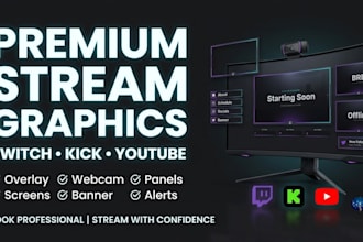 design premium twitch kick stream overlay package and creator graphics