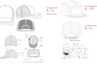 design custom cap, hat, beanie and bucket hat tech pack for manufacturing