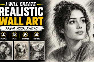 create a realistic charcoal sketch wall art from your photo