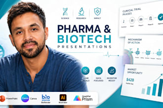 design pharmaceutical presentation, biotech pitch deck, medical research slides