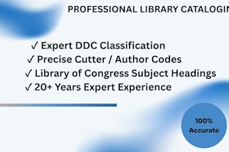 provide professional ddc library cataloging and book metadata