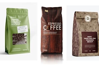 design beverage bottle, coffee bag and chocolate bar box packaging in adobe