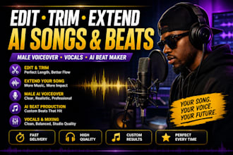 edit trim extended custom suno ai song male voiceover vocal and ai beat maker