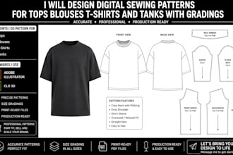design digital sewing pattern for tops blouses t shirt and tanks with grading