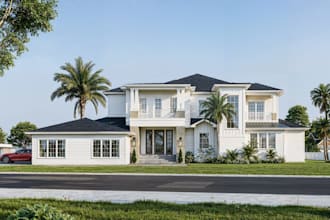 enhance 3d coastal contemporary house, florida home design,ranch exterior render