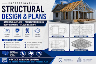 do structural plans foundation design roof framing, floor framing for ca tx fl