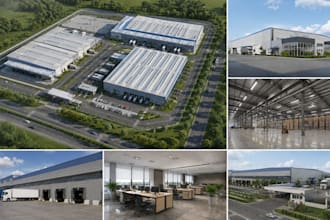 model 3d warehouse, factory masterplan with 3d renders  industrial building
