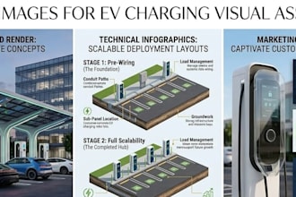 design infographic 3d render,marketing assets for automatic ev charging business
