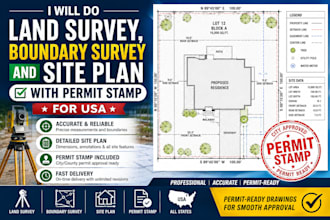 do land survey, boundary survey and site plan with permit stamp for USA