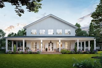 draw modern barndominium, pole barn for residential and commercial building