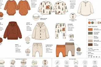 create baby clothing and kidswear tech pack, manufacturer ready design