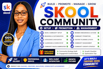 do skool community setup, promotion, community management