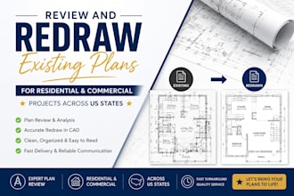review and redraw existing plans for residential and commercial projects