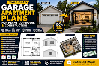 draw garage apartment plans for permit approval and construction
