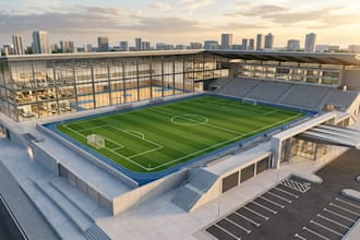 design realistic 3d sport complex, football field, recreation park, 3d render