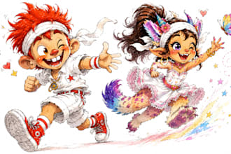 hand draw childrens book characters with expression sheets