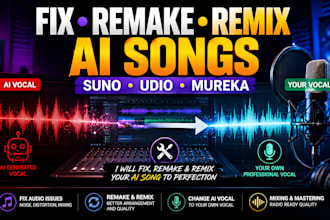 fix remake remix suno ai udio mureka song and change ai vocal to your own