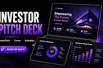 design investors pitch deck, animated powerpoint, canva presentation