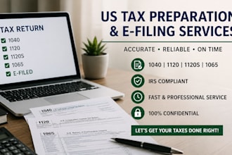prepare and efile US tax return, 1040 1120 1065 business tax filing