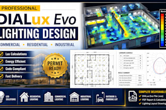 create a professional dialux evo lighting design for commercial and residential