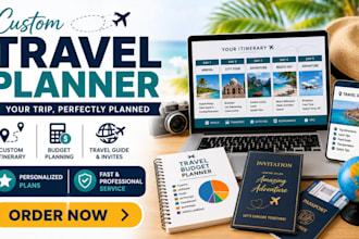 design, build your travel itinerary, tour guide, invites, travel budget planner