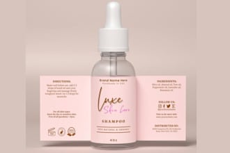 design skincare, essential oil and pet shampoo bottle labels using adobe