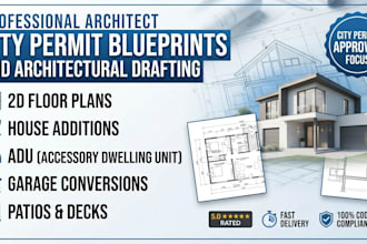 provide pe permit blueprints architect, 2d floor plan, house, patio, adu garage