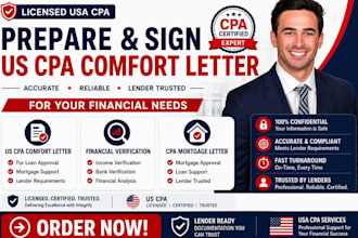 prepare, sign US CPA comfort letter, financial verification, CPA mortgage letter