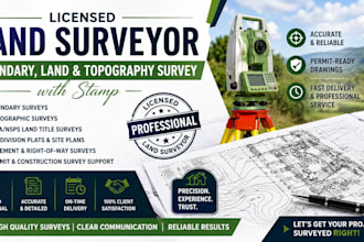 licensed land surveyor, create boundary, land and topography survey with stamp