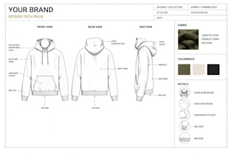 create a fashion tech pack for cothing manufactureres and production