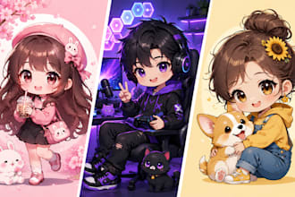 draw cute chibi anime character and kawaii mascot art