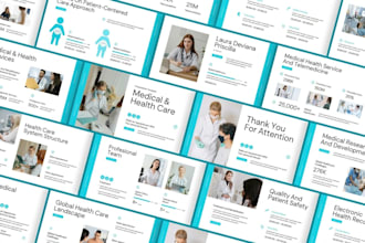 design medical healthcare pitch deck, pharma presentation clinic startup deck