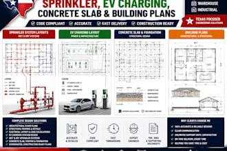 design texas sprinkler, ev charging, concrete slab and building plans