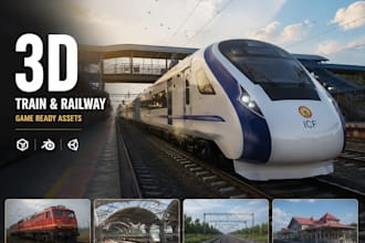 create realistic 3d train tram, railway and game  ready assets locomotives train