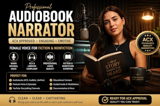 narrate edit and master novel audiobook, female narrator for acx
