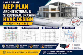 create mep plan architectural and structural drawing hvac design in ga ky ms