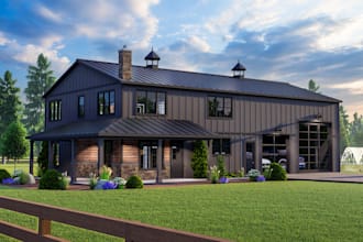 draw modern barndominium house plans site plans and construction drawings