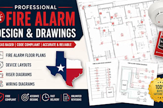 create texas fire alarm floor plan, device layout, riser diagrams wiring drawing