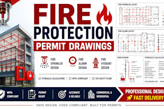 design fire sprinkler, fire alarm, hydrant and nfpa fire protection permit plans