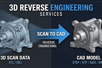reverse engineer scan data, convert stl to step and create 3d cad model
