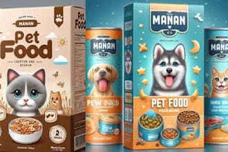 design pet food packaging, treat bags, and product supplement labels for brands