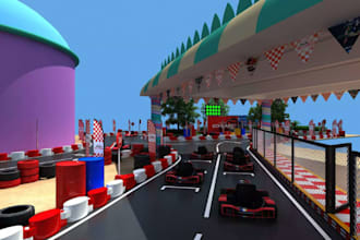 design kid kart track, motorsport facility, 3d sim race circuit, 2d layout