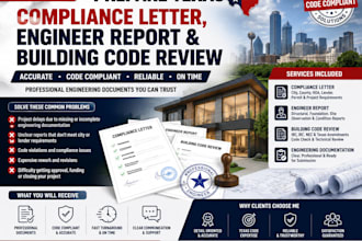 prepare texas compliance letter, engineer report and building code review