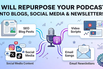 repurpose your podcast into social media content, blogs, and newsletter