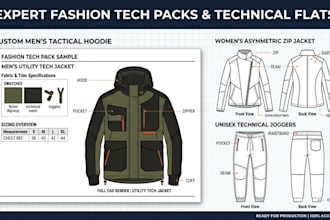 create fashion tech pack, clothing tech pack and technical flats