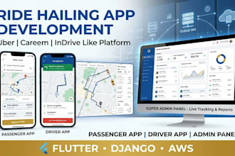 build a flutter ride hailing app with driver app and admin panel