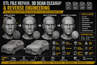 repair stl files, clean 3d scans, fix meshes and create print ready 3d models