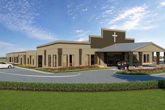 create architectural 3d church exterior design for you