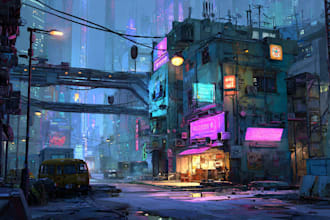 design cyberpunk futuristic city illustration